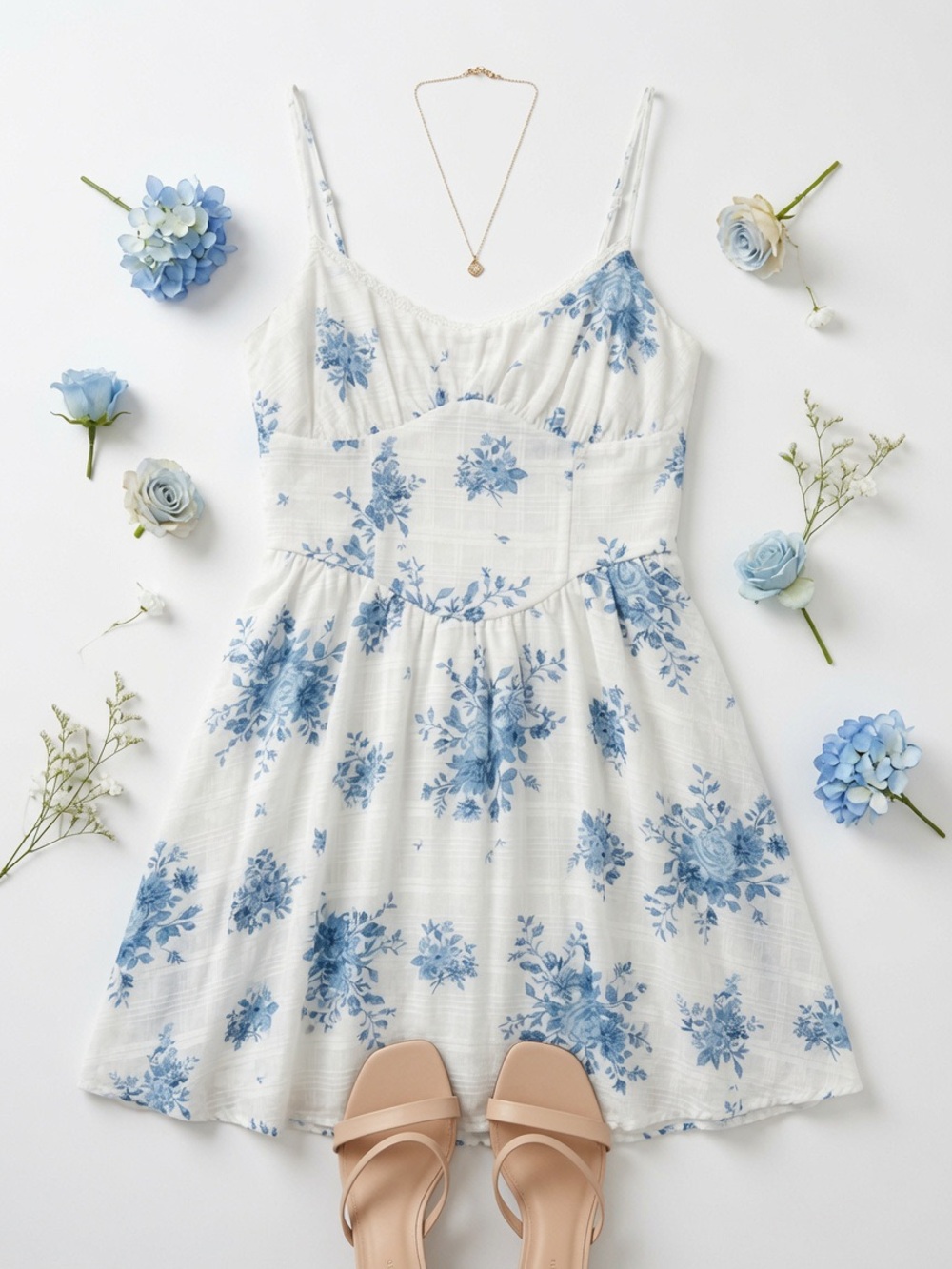 Floral Plaid Spaghetti Strap Corset Mini Dress Medium